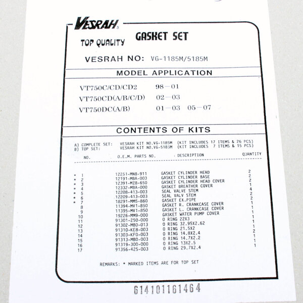 Engine gasket set complete for Honda VT 750 C Shadow 97-03