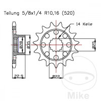 Ritzel 16 Z&auml;hne Teilung 520 f&uuml;r MV Agusta...