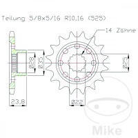 Ritzel 16 Z&auml;hne Teilung 525 f&uuml;r MV Agusta...