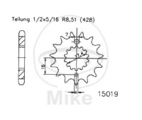 Pignon 15 Dents Division 428 pour MZ/MUZ RT 125 SM 125...