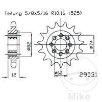 Ritzel 22 Z&auml;hne Teilung 525 f&uuml;r Aprilia SRV 850...