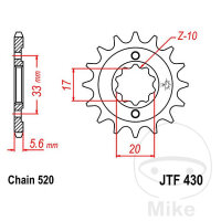 Ritzel 13 Z&auml;hne Teilung 520 f&uuml;r Kawasaki KX 250...