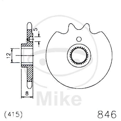 Pignon 12 Dents Division 415 pour Z&uuml;ndapp CS 50 Hai 50 ZD 20 25 40 50 ZX 25