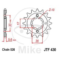 Ritzel 15 Z&auml;hne Teilung 520 f&uuml;r Kawasaki KX 250...