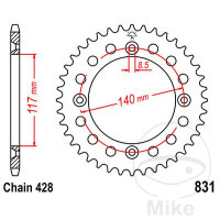 Pignon de cha&icirc;ne  46 dents pas 428 117 / 140 pour...