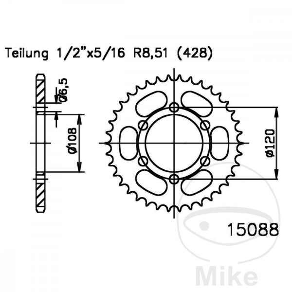 Sprocket  49 teeth pitch 428 black 108 / 120 for Derbi GPR 125 4T Racing Mulhacen 125