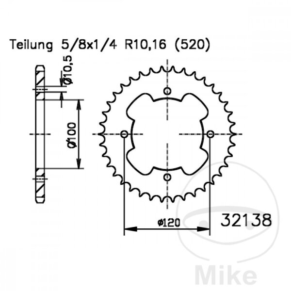 Sprocket  32 teeth pitch 520 100 / 120