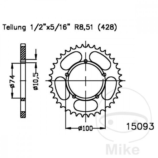 Sprocket  45 teeth pitch 428 074 / 100