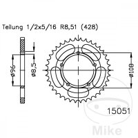Kettenrad  52 Z&auml;hne Teilung 428 096 / 108