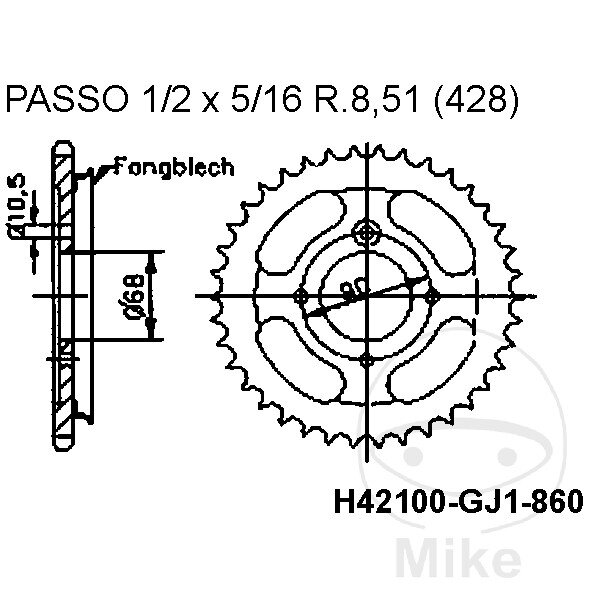 Sprocket  M FANGBL 45Z TEI 428 068 / 090