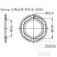 Kettenrad  40 Z&auml;hne Teilung 530 Schwarz 121 / 140