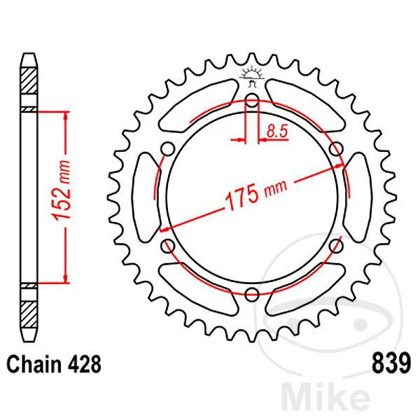 Pignon de cha&icirc;ne  55 dents pas 428 152 / 175