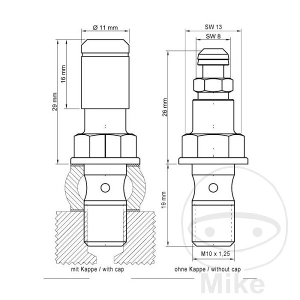 Banjo bolt M10 x 1.25 19 mm with valve for Honda VFR 800 1998-2013
