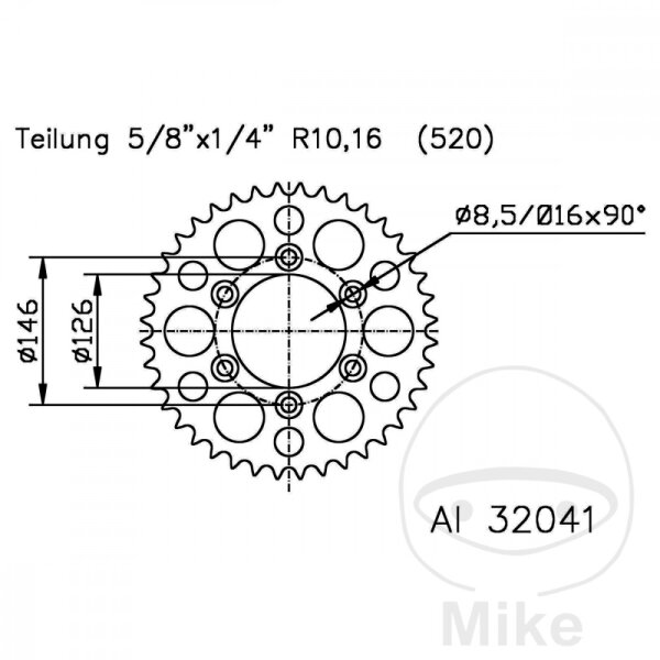 Pignone  ALU 40 denti passo 520 SI ESJ 126 / 146